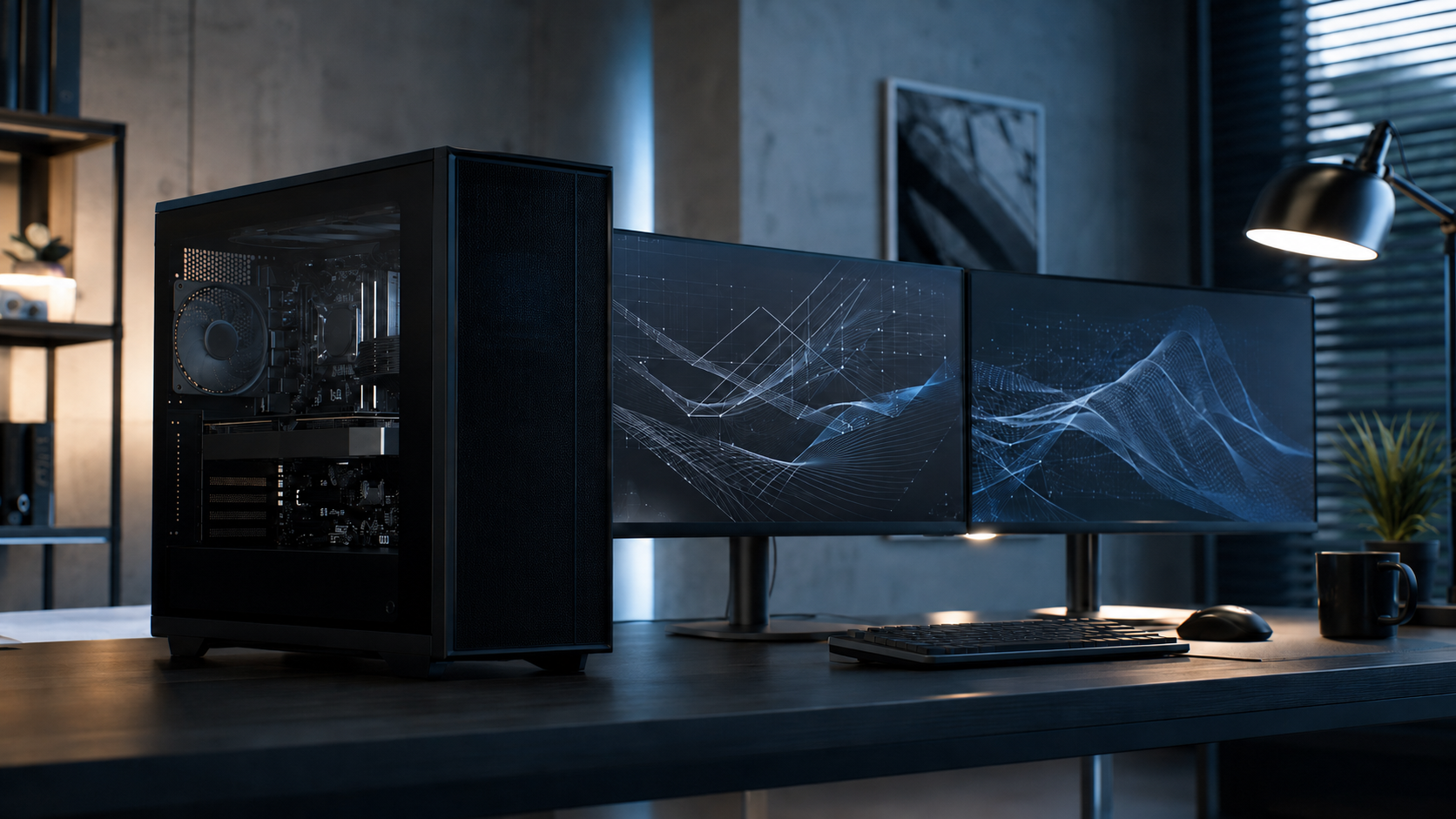 Workstation profissional com dois monitores